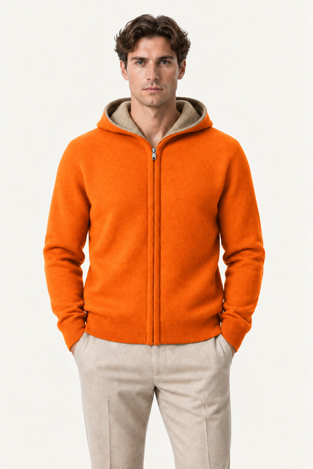 Talero Reversible Hooded Zip Knit Camel/Orange