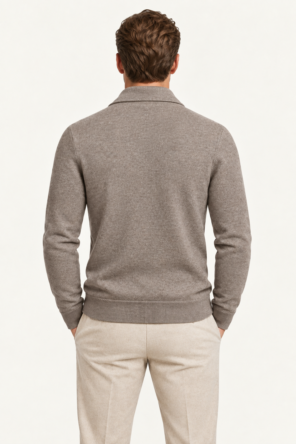Teravo Merino Knitted Polo Cardigan Taupe