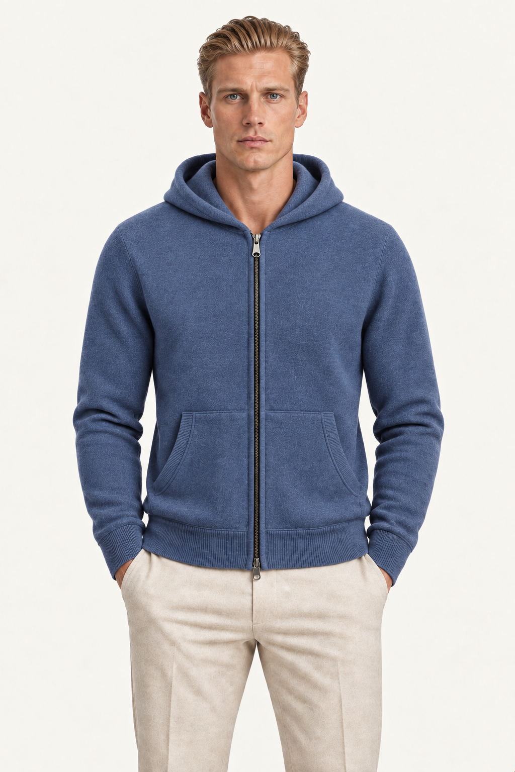Tonari Merino Hooded Zip Blue