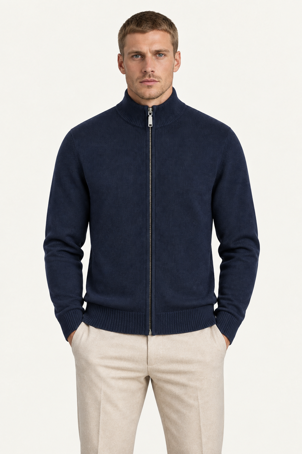 Vaniro Merino Cardigan Navy