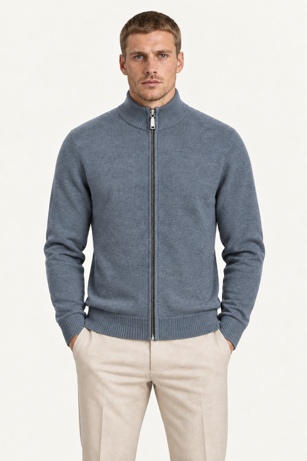 Vaniro Merino Cardigan Blue