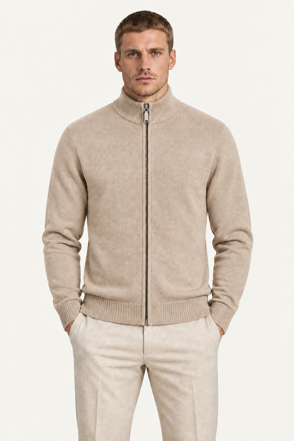 Vaniro Merino Cardigan Beige