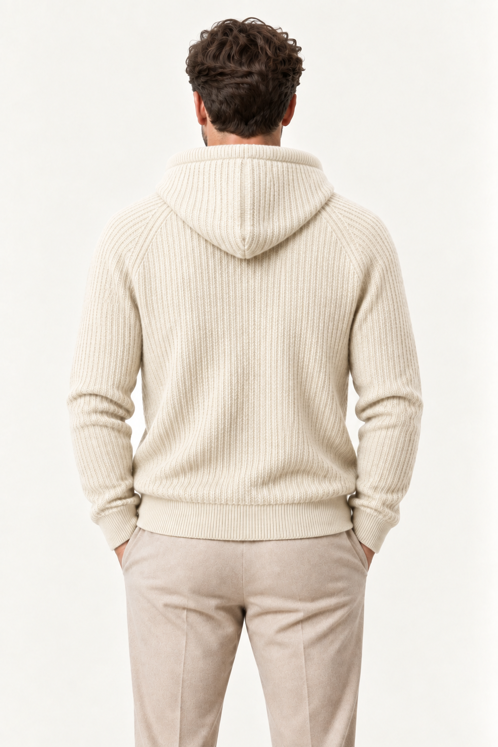 Velani Wool Hooded Zip Knit Cream