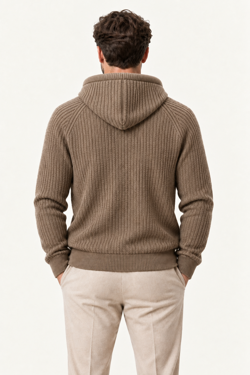 Velani Wool Hooded Zip Knit Brown