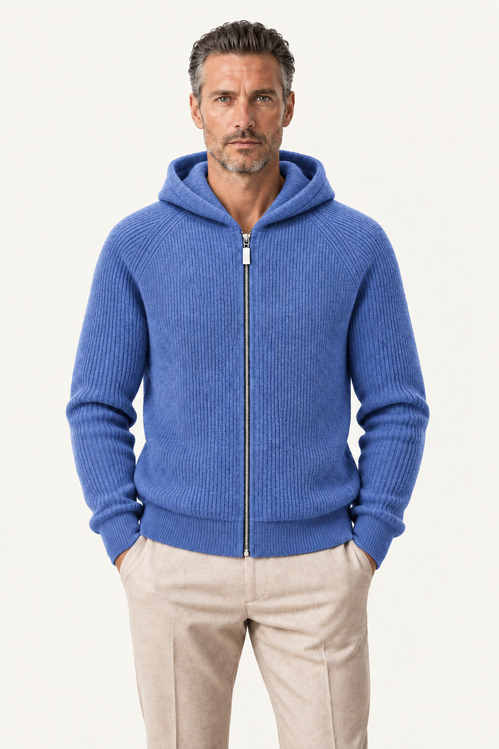 Zelano Wool Hooded Zip Up Blue