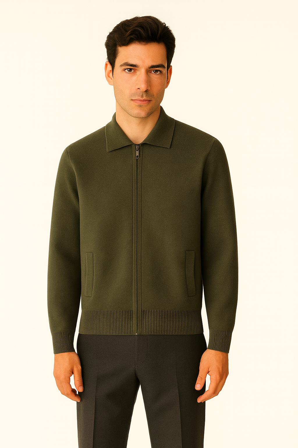 Olive Green Polo Cardigan
