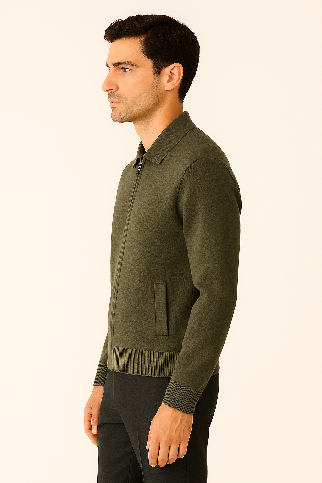 Olive Green Polo Cardigan