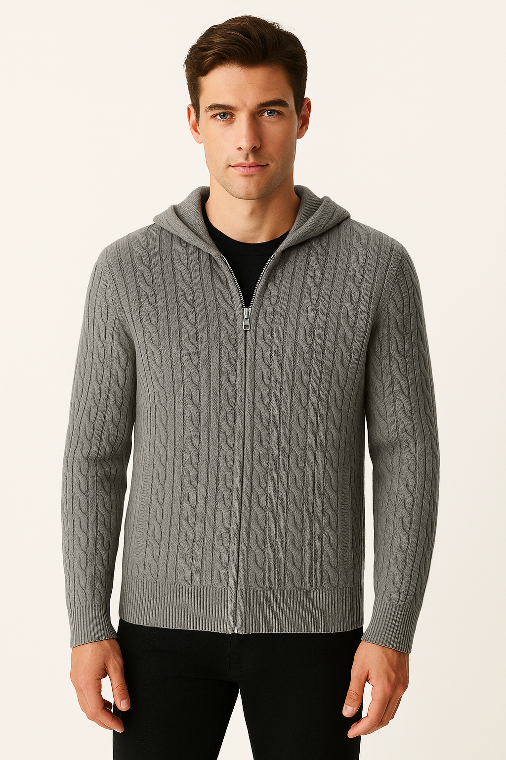 Grey Cashmere Zip Jacket