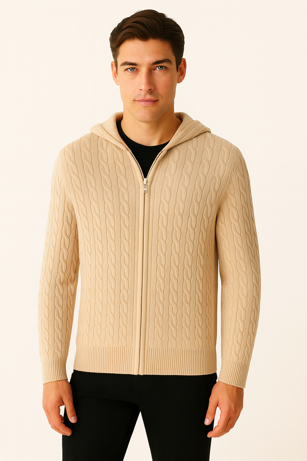 Beige Cashmere Zip Jacket