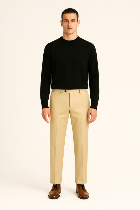 Beige Elastic Pantalon