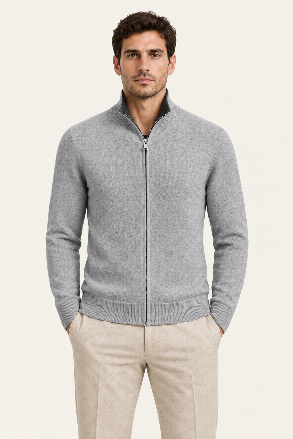 Sivaro Cashmere Reversible Zip Knit Dark Grey & Grey