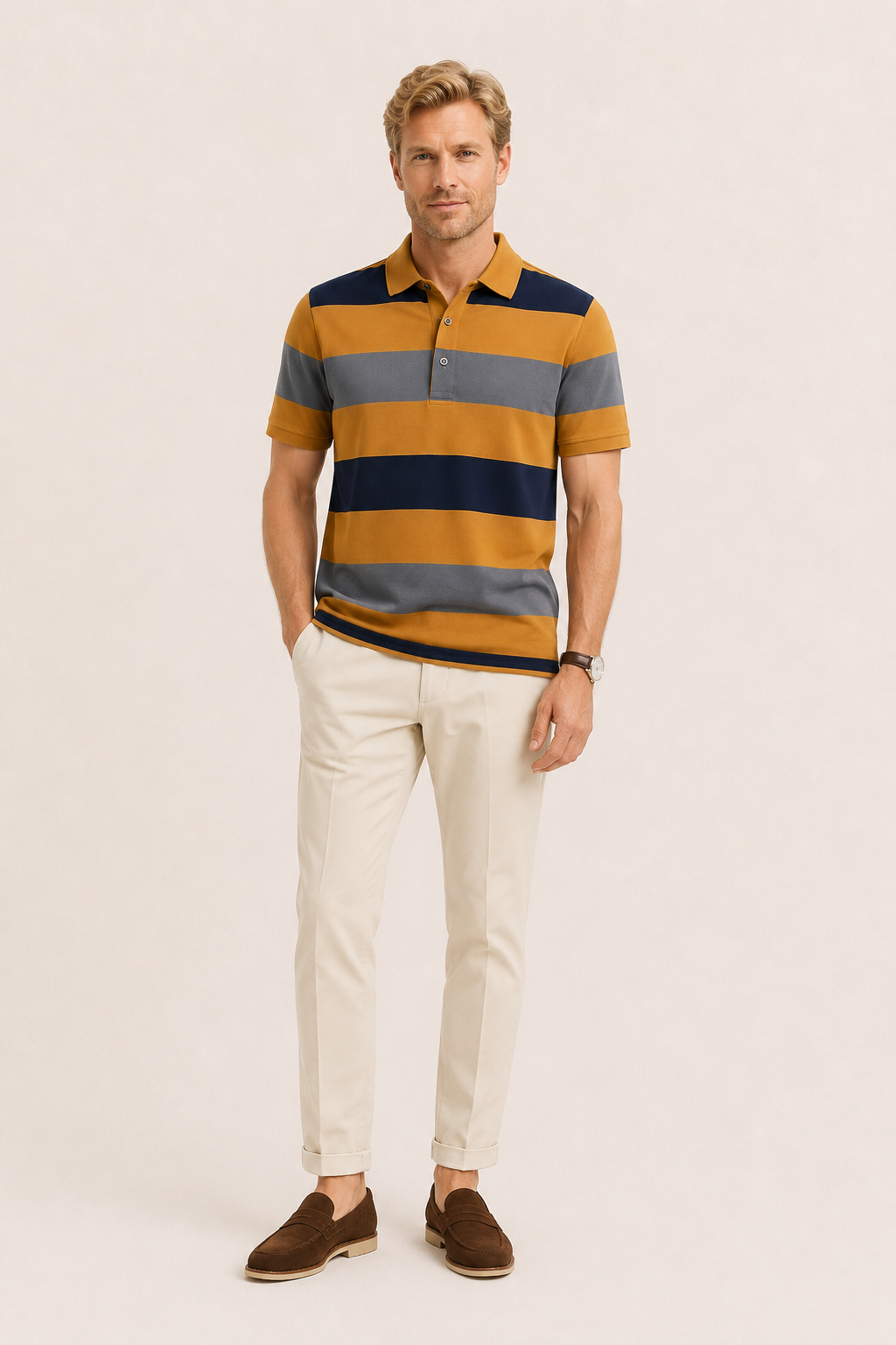 Parello Striped Cotton Polo Mustard