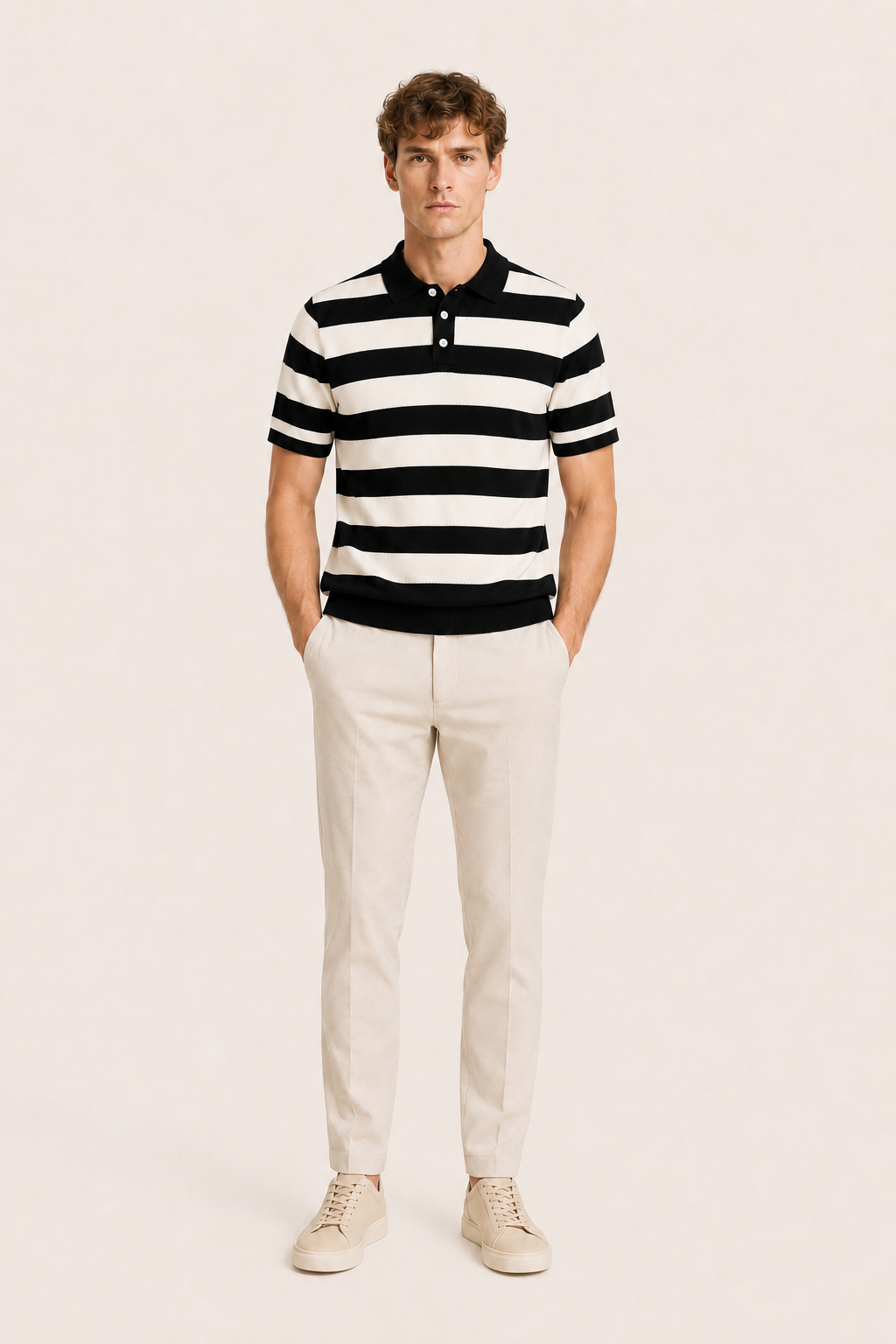 Melano Striped Knitted Polo Black