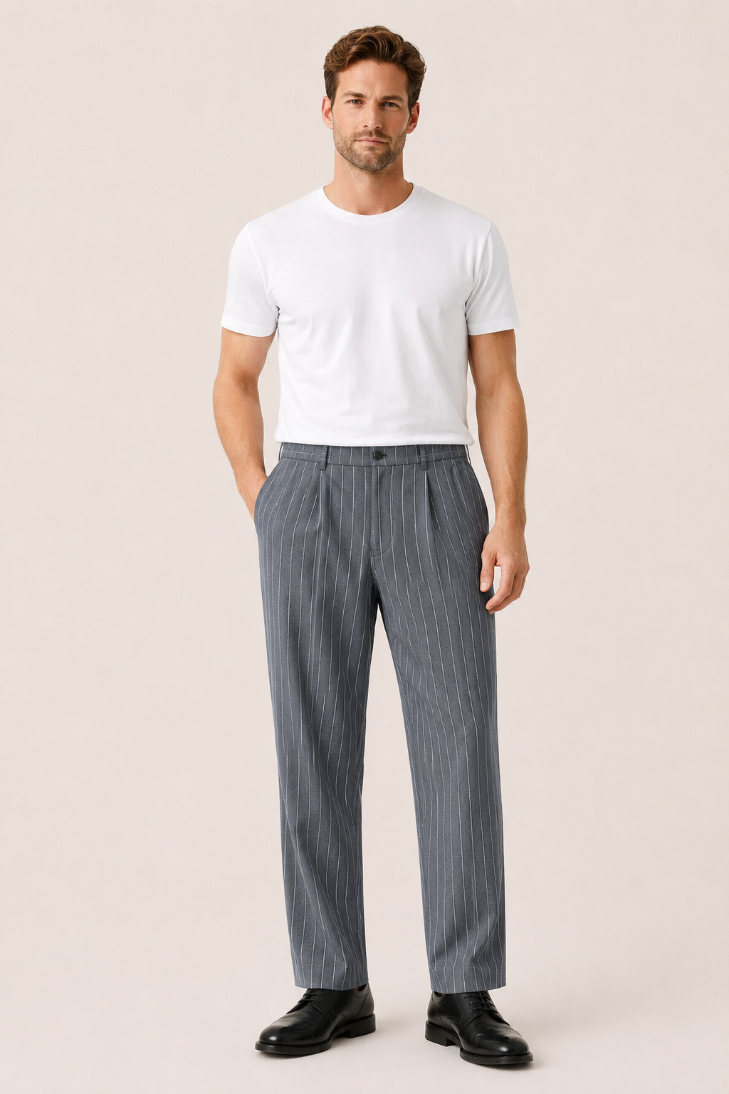 Borelo Linen Striped Trousers Grey