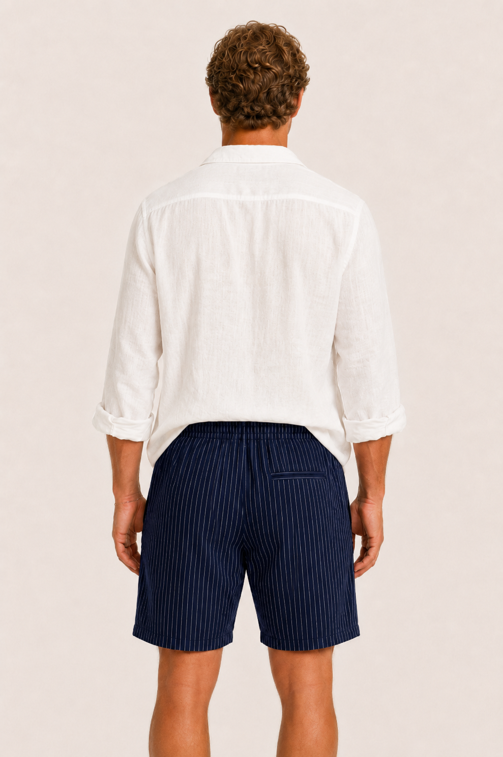 Vilero Cotton Striped Short Navy