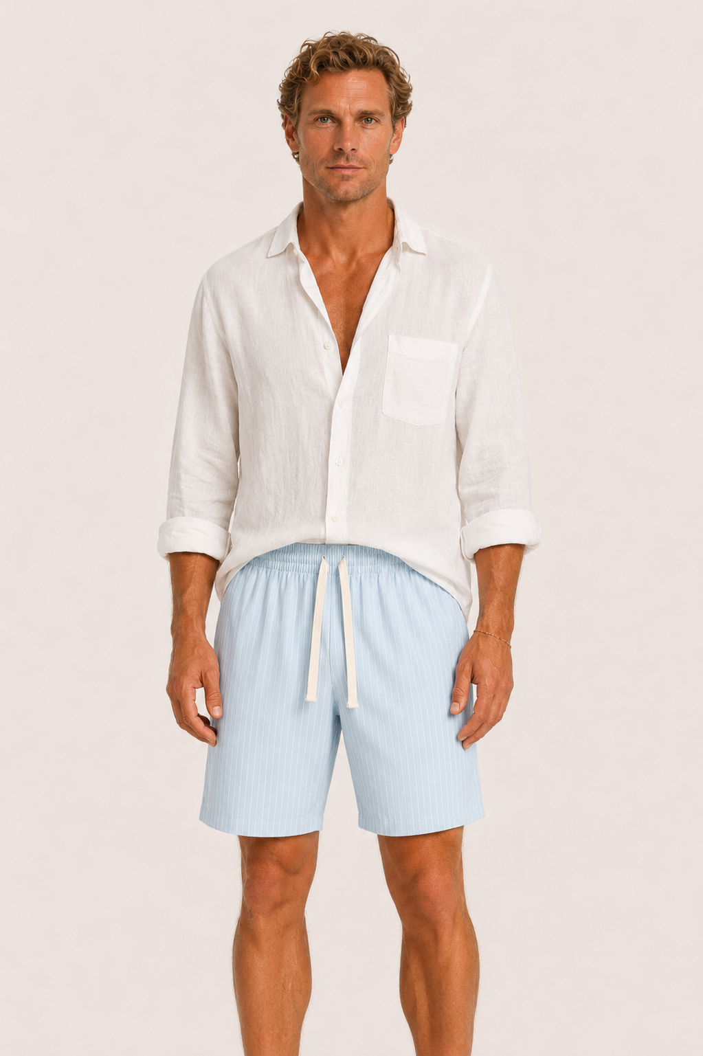 Vilero Cotton Striped Short Light Blue