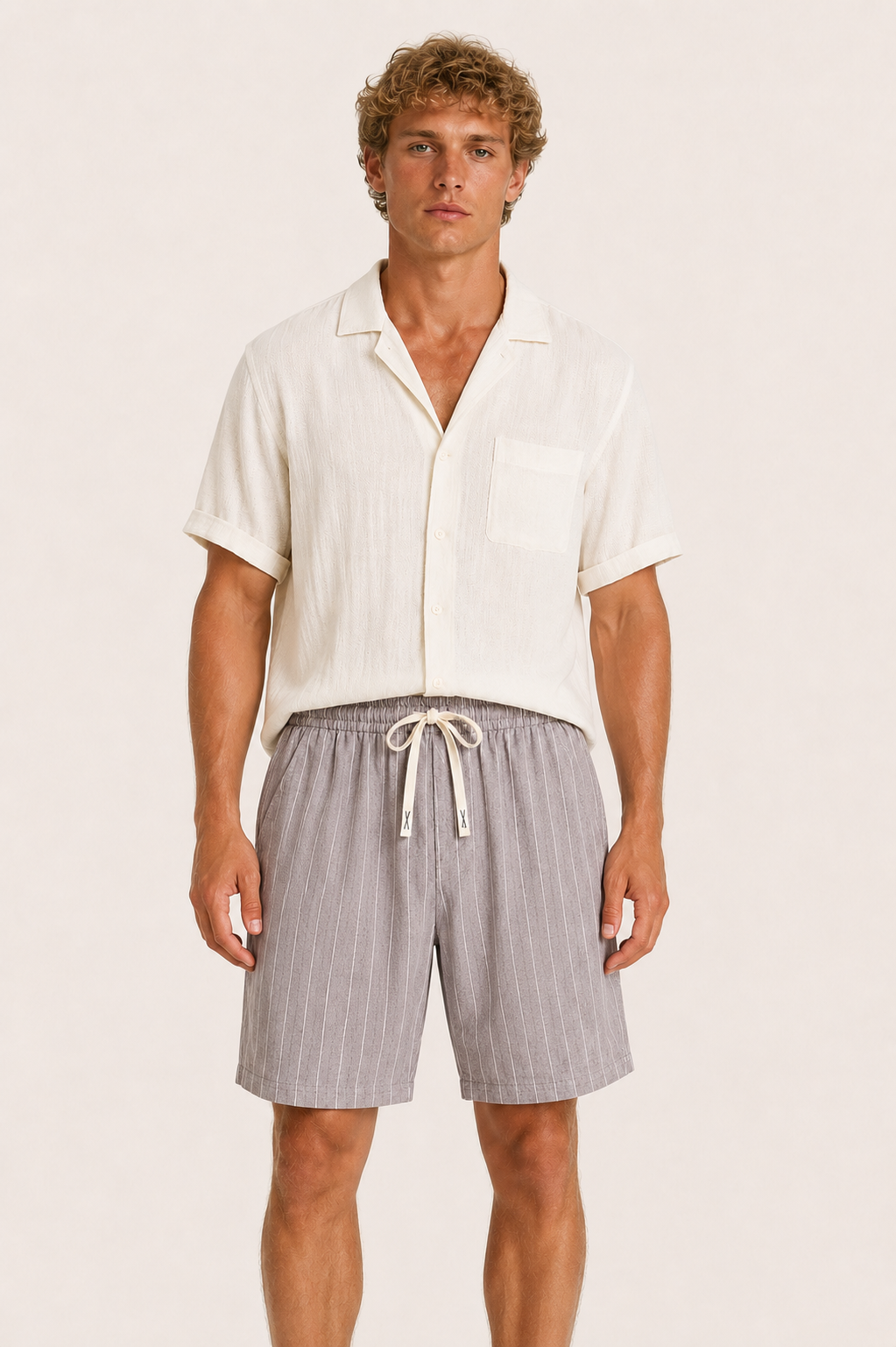 Nerivo Linen Striped Short Grey