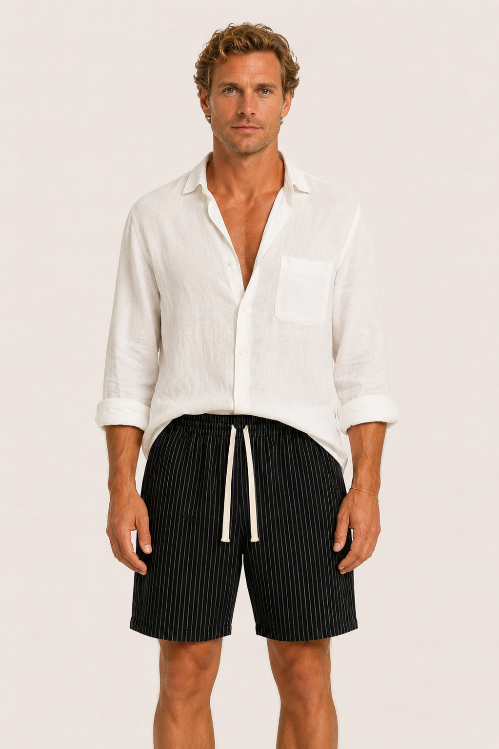 Vilero Cotton Striped Short Black