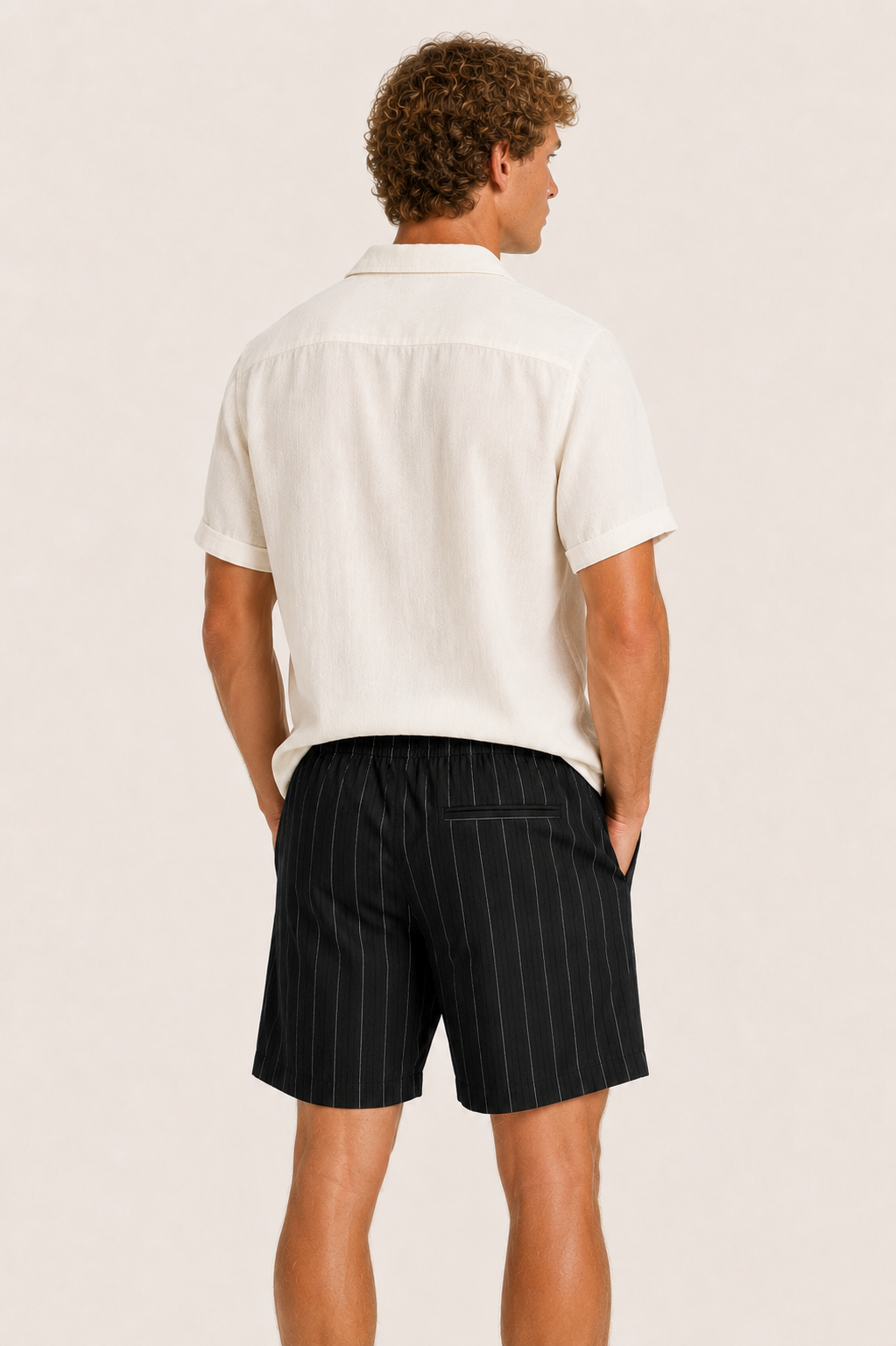 Nerivo Linen Striped Short Black