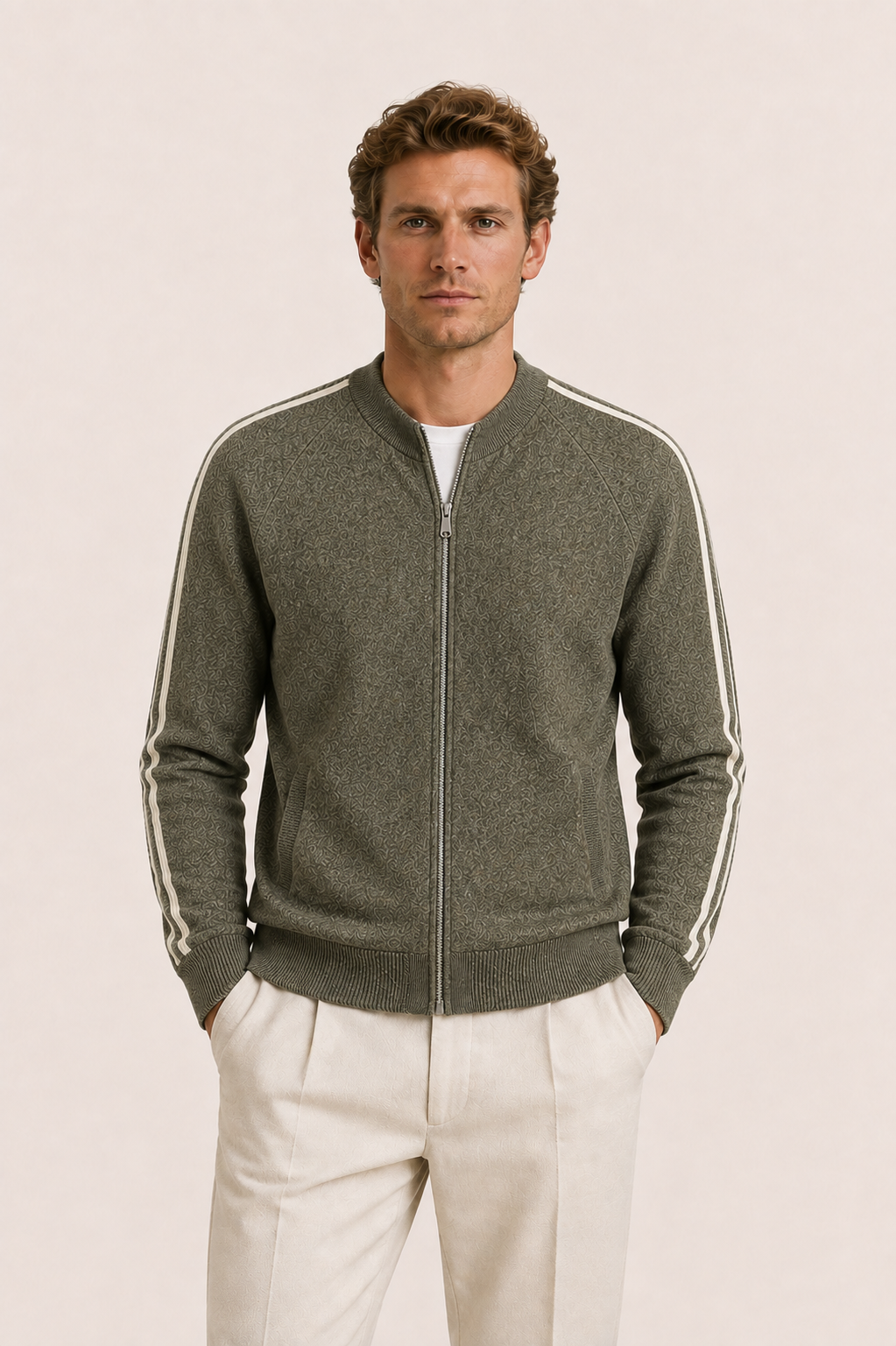 Darilo Wool Zip Knit Olive Green