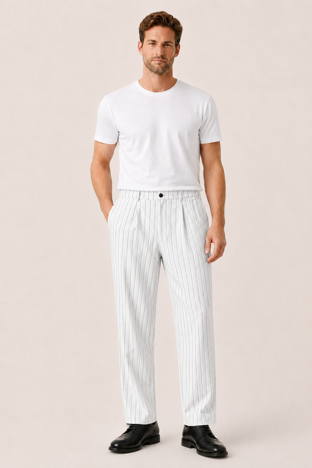 Borelo Linen Striped Trousers White
