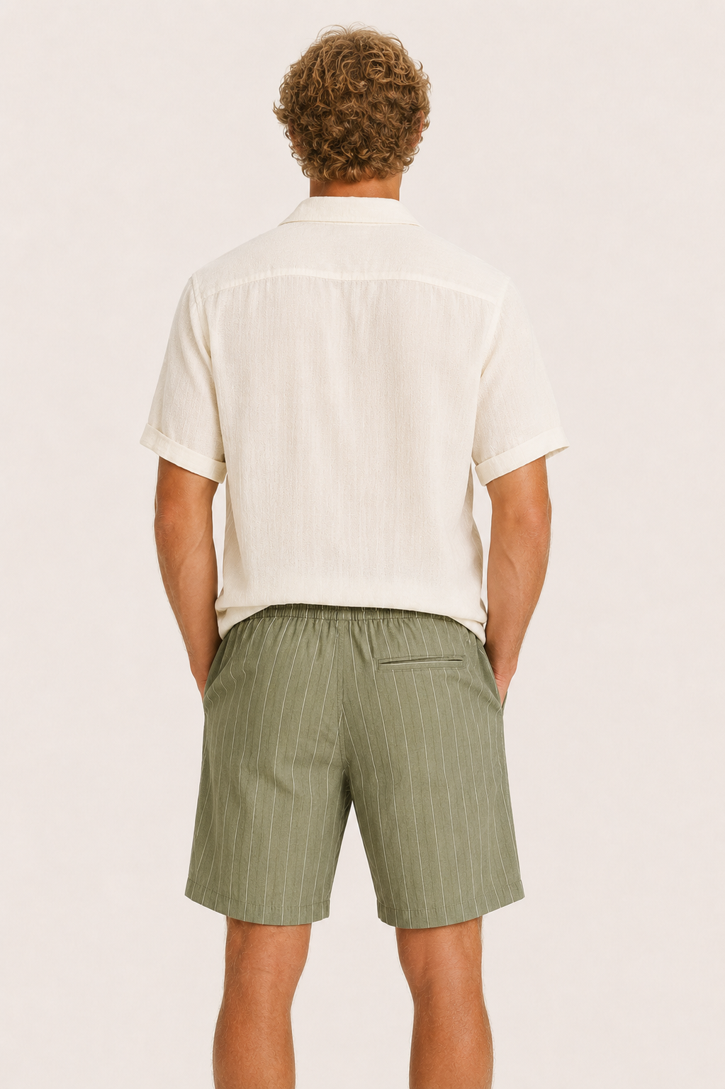 Nerivo Linen Striped Short Green