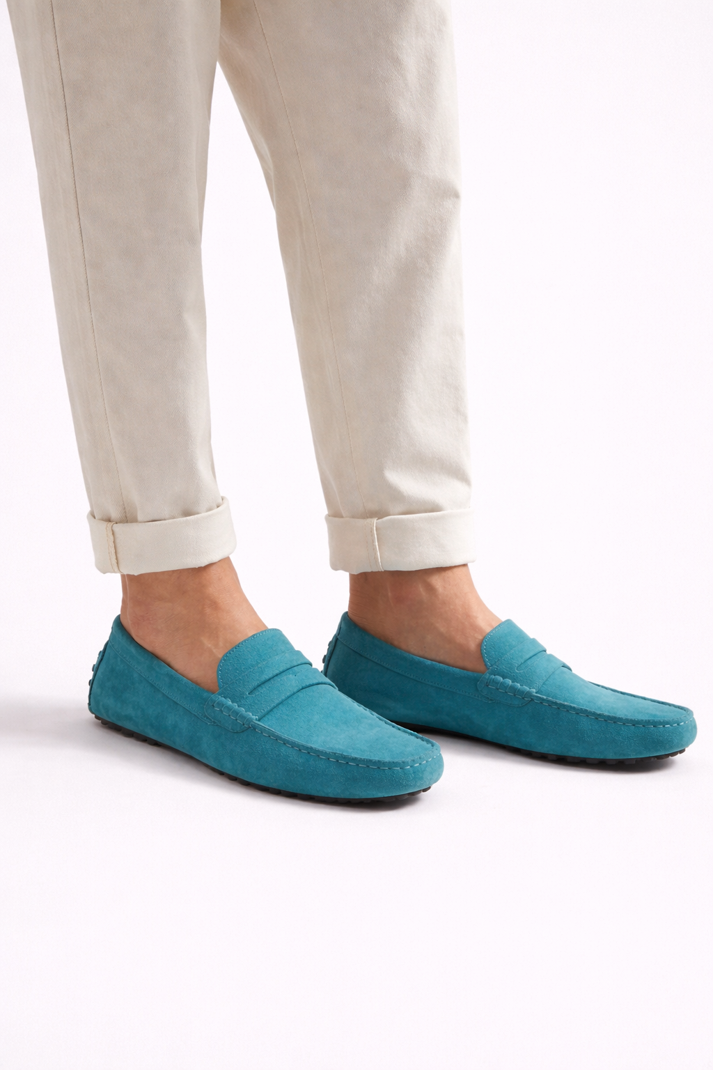 Suede Driver Loafers Turquoise