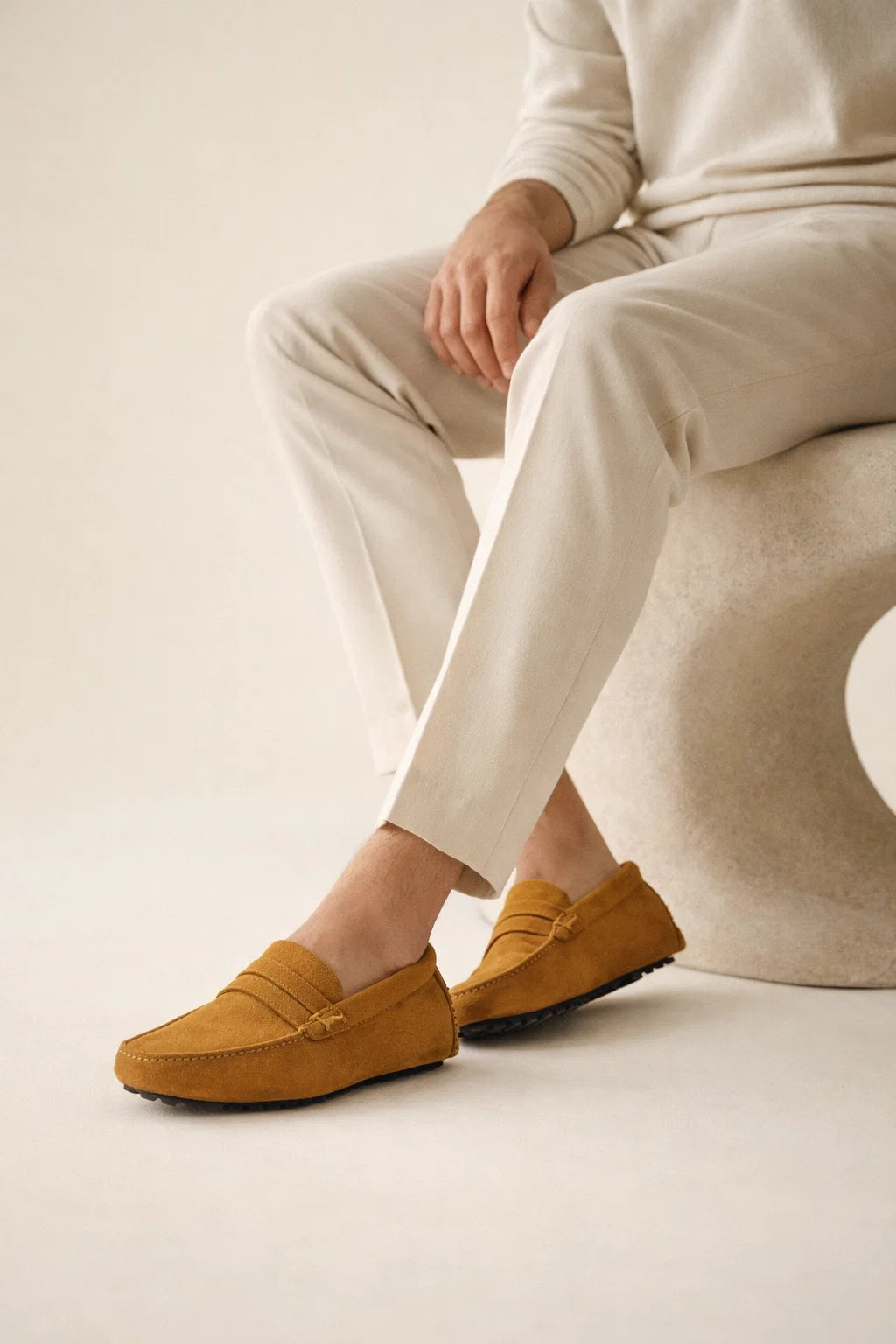 Suede Driver Loafers Caramel
