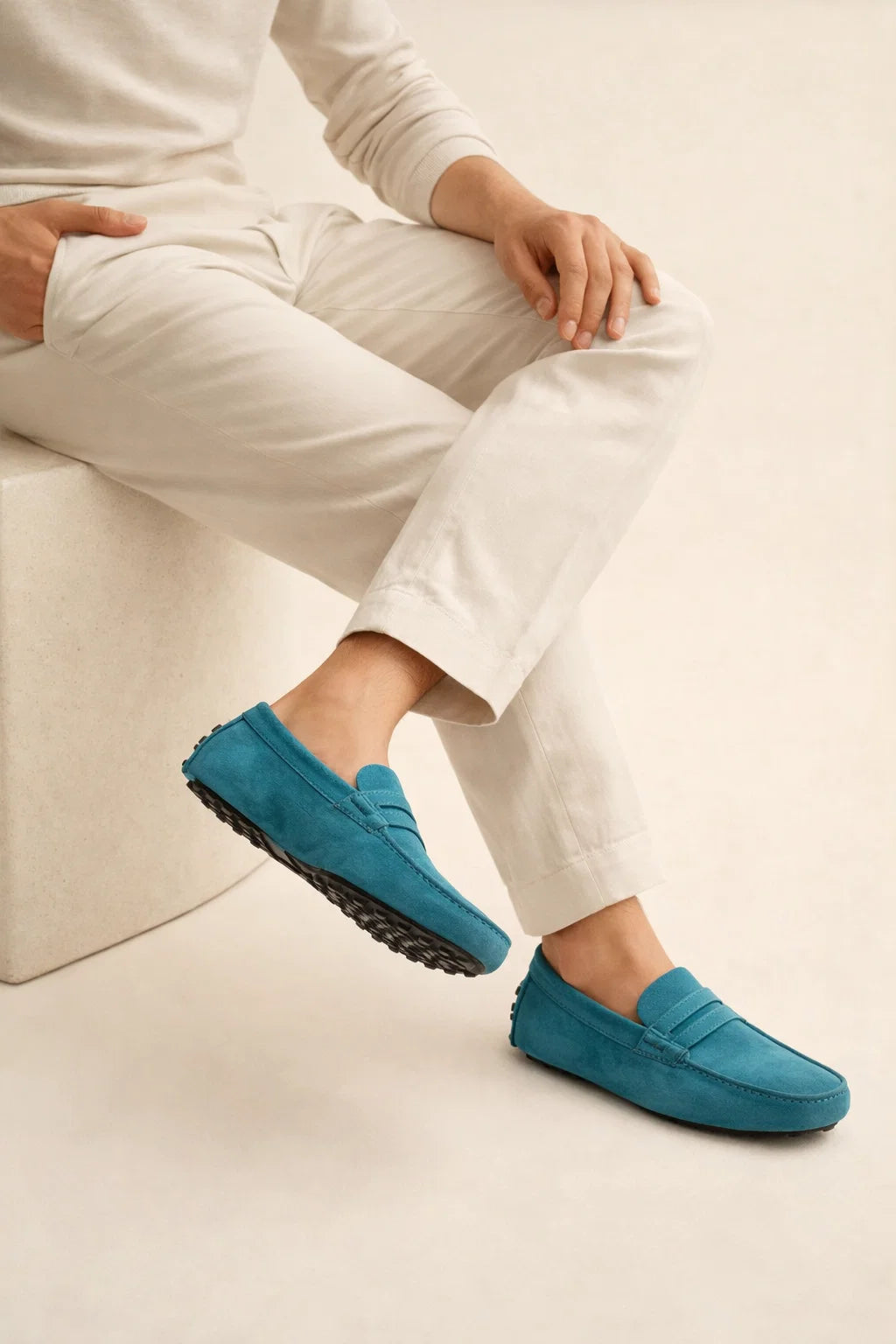 Suede Driver Loafers Turquoise