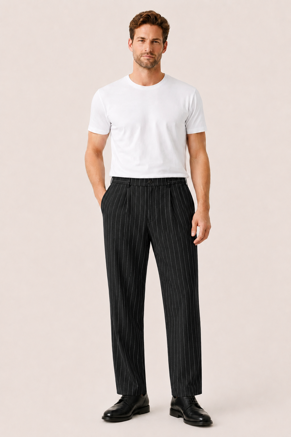 Borelo Linen Striped Trousers Black