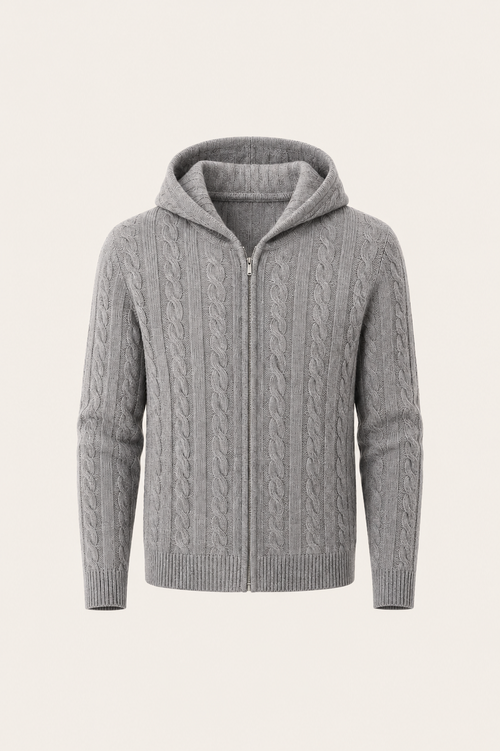 Avero Cashmere Hooded Cable Knit Grey