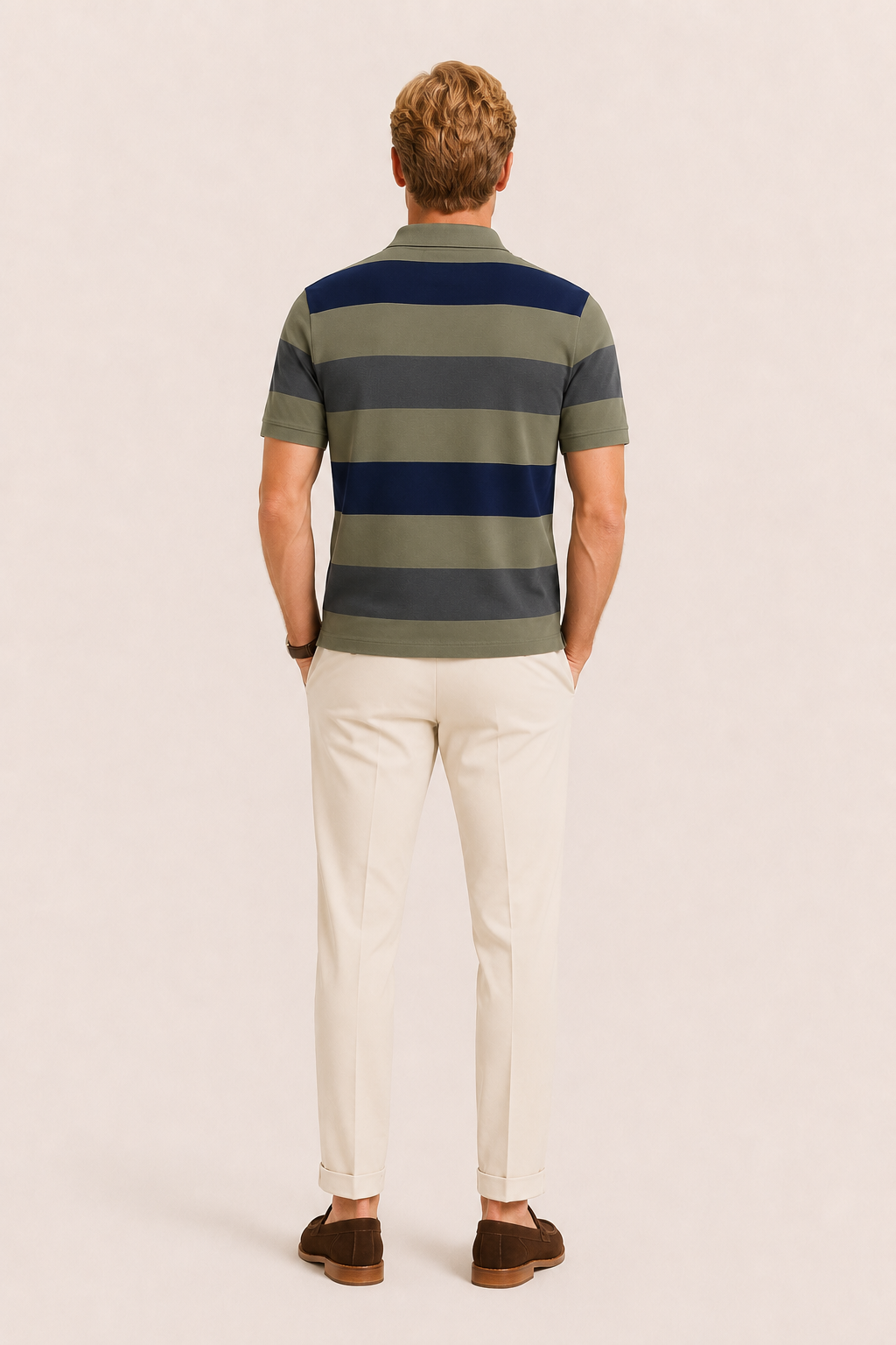 Parello Striped Cotton Polo Green
