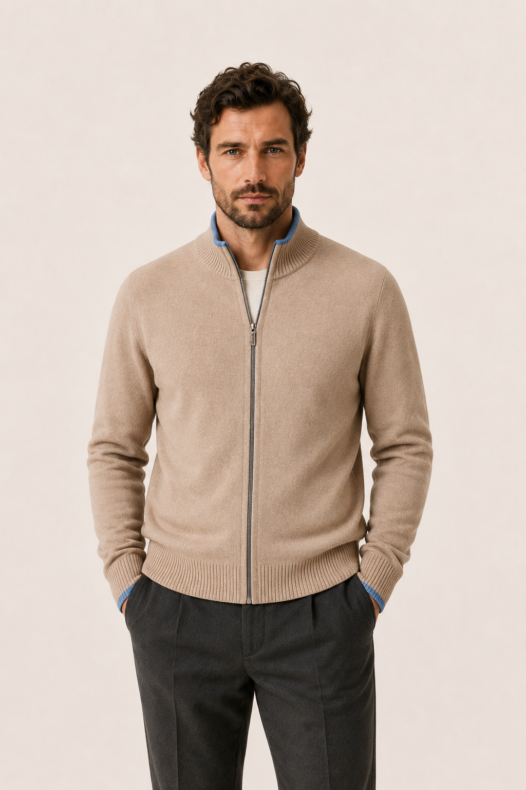 Neviro Zip Cardigan Beige
