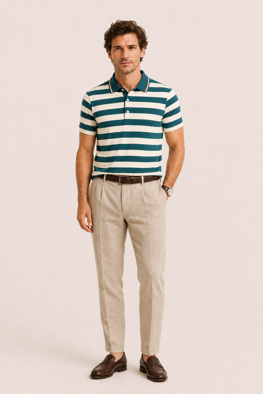 Lamero Striped Cotton Polo Green