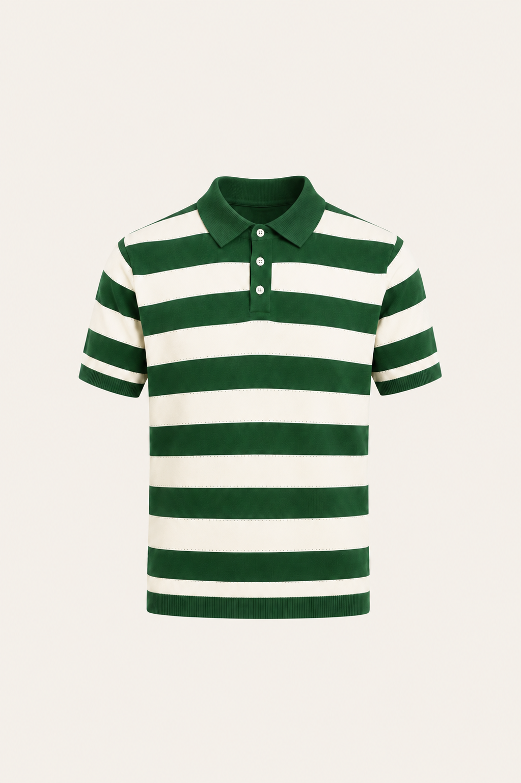 Melano Cotton Striped Knitted Polo Green
