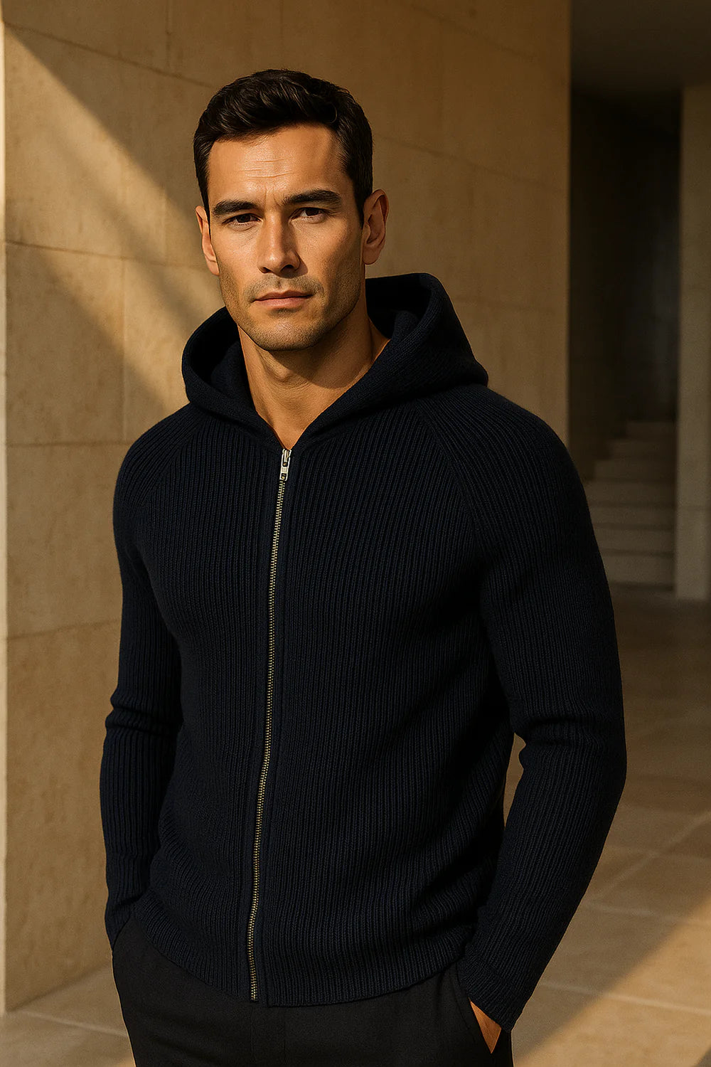 Zelano Merino Hooded Sweater Navy
