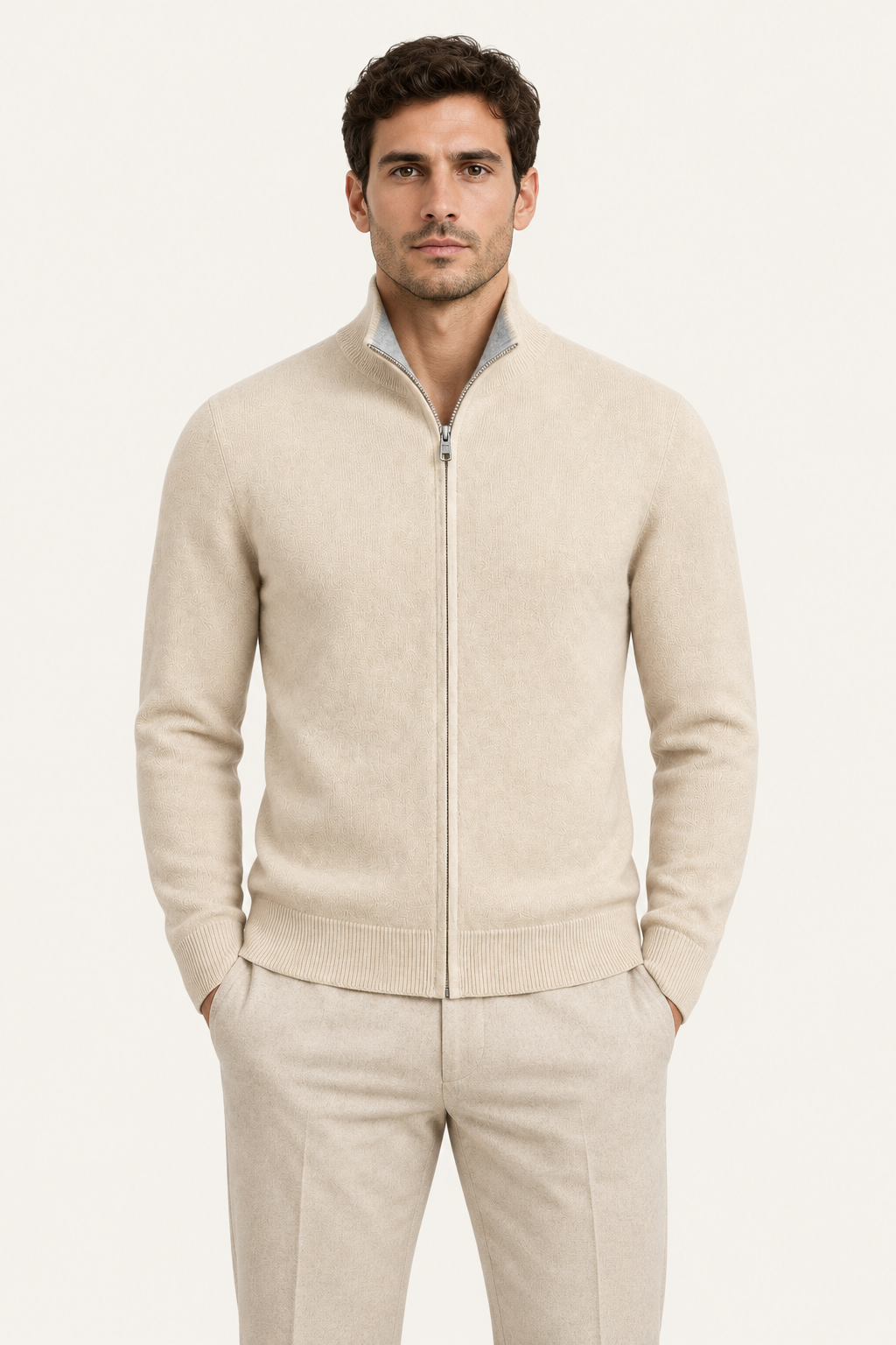 Sivaro Cashmere Reversible Zip Knit Beige & Grey