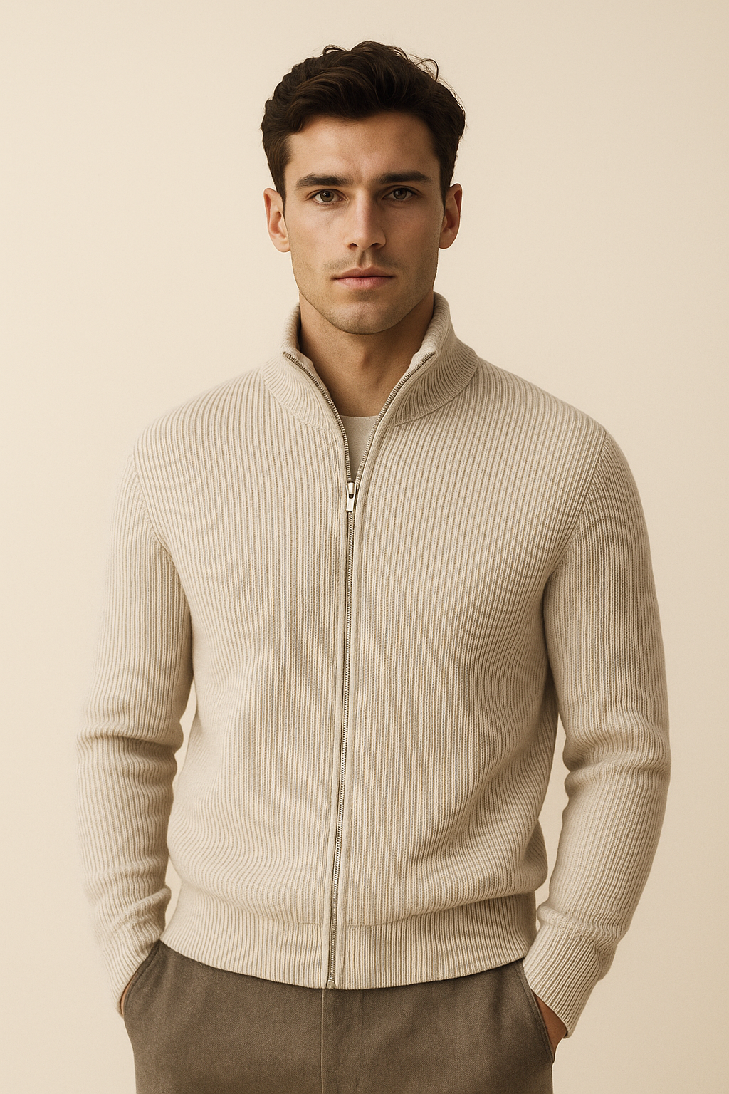 Arelon Cashmere Zip Knit Cream