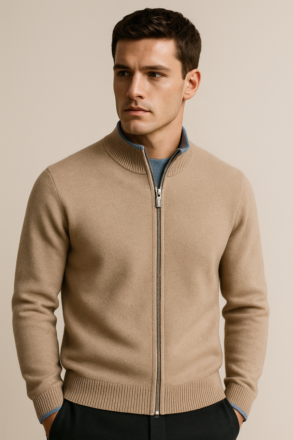 Neviro Zip Cardigan Beige