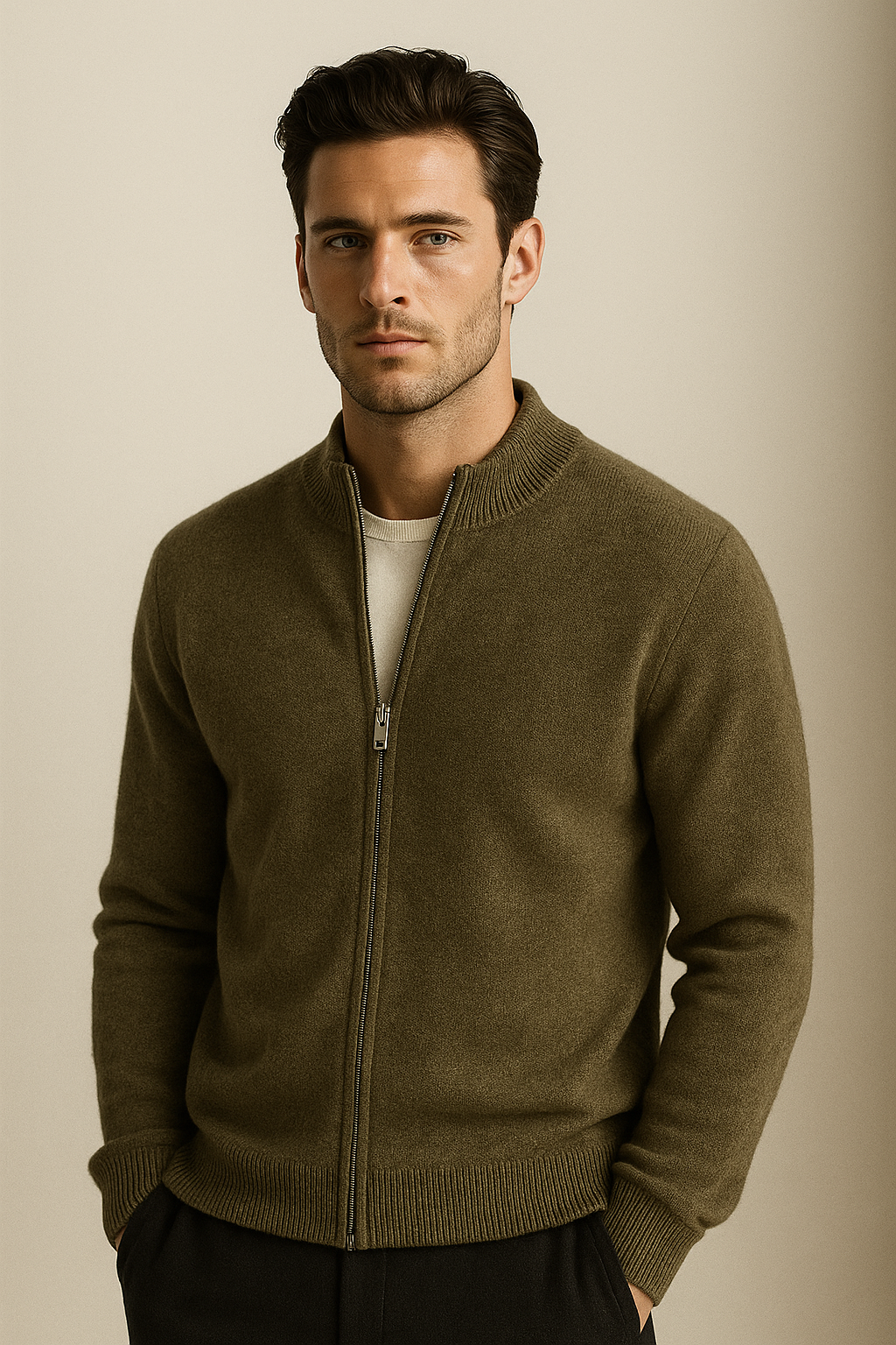 Vaniro Cashmere Cardigan Olive