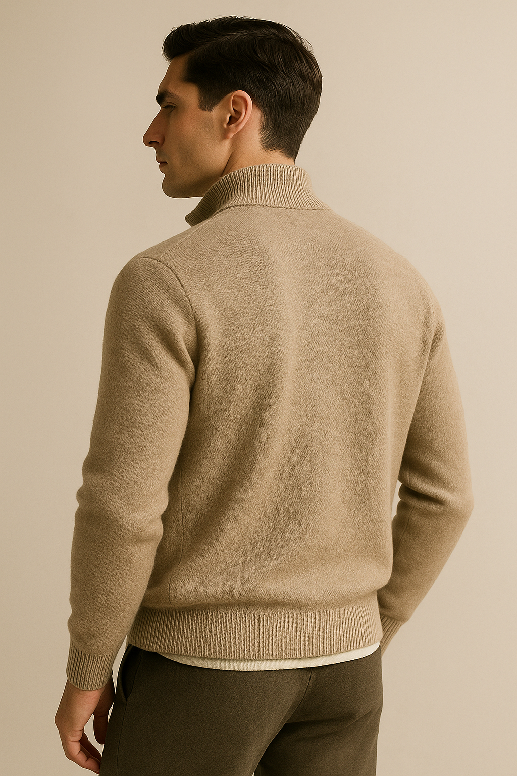 Vaniro Cashmere Zip Knit Beige