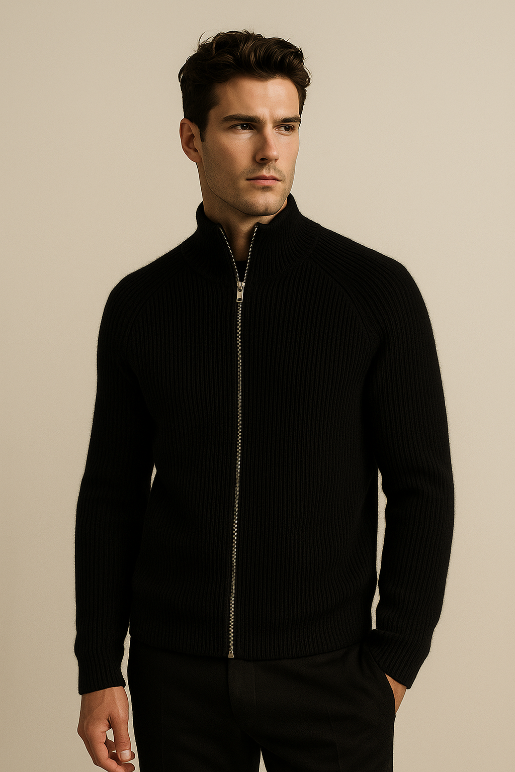 Selano Wool Zip Knit Black
