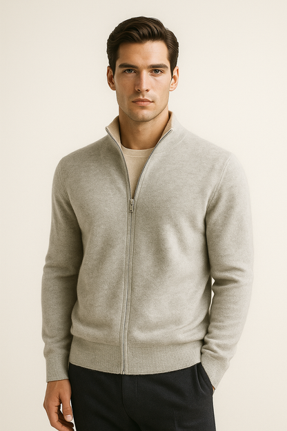 Sivaro Reversible Cashmere Zip Knit Beige & Grey
