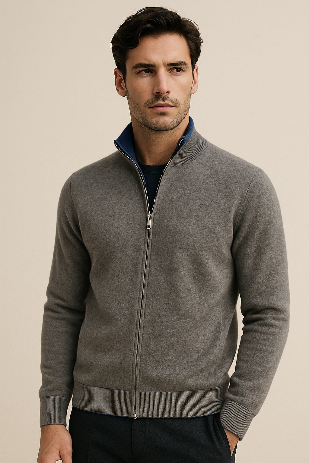 Sivaro Reversible Cashmere Zip Knit Navy & Grey