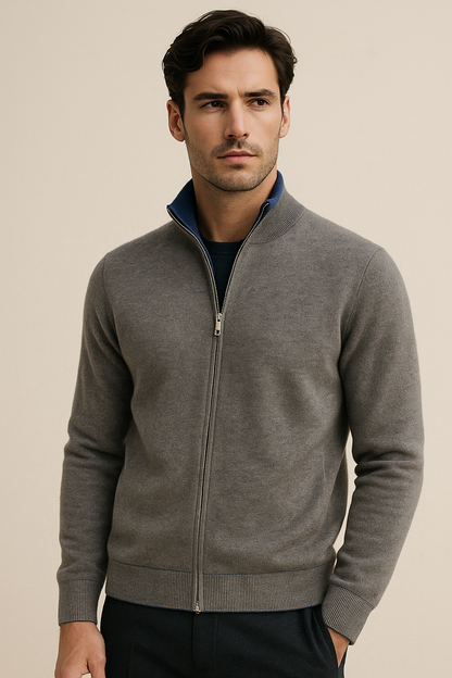 Sivaro Reversible Cashmere Zip Knit Navy & Grey