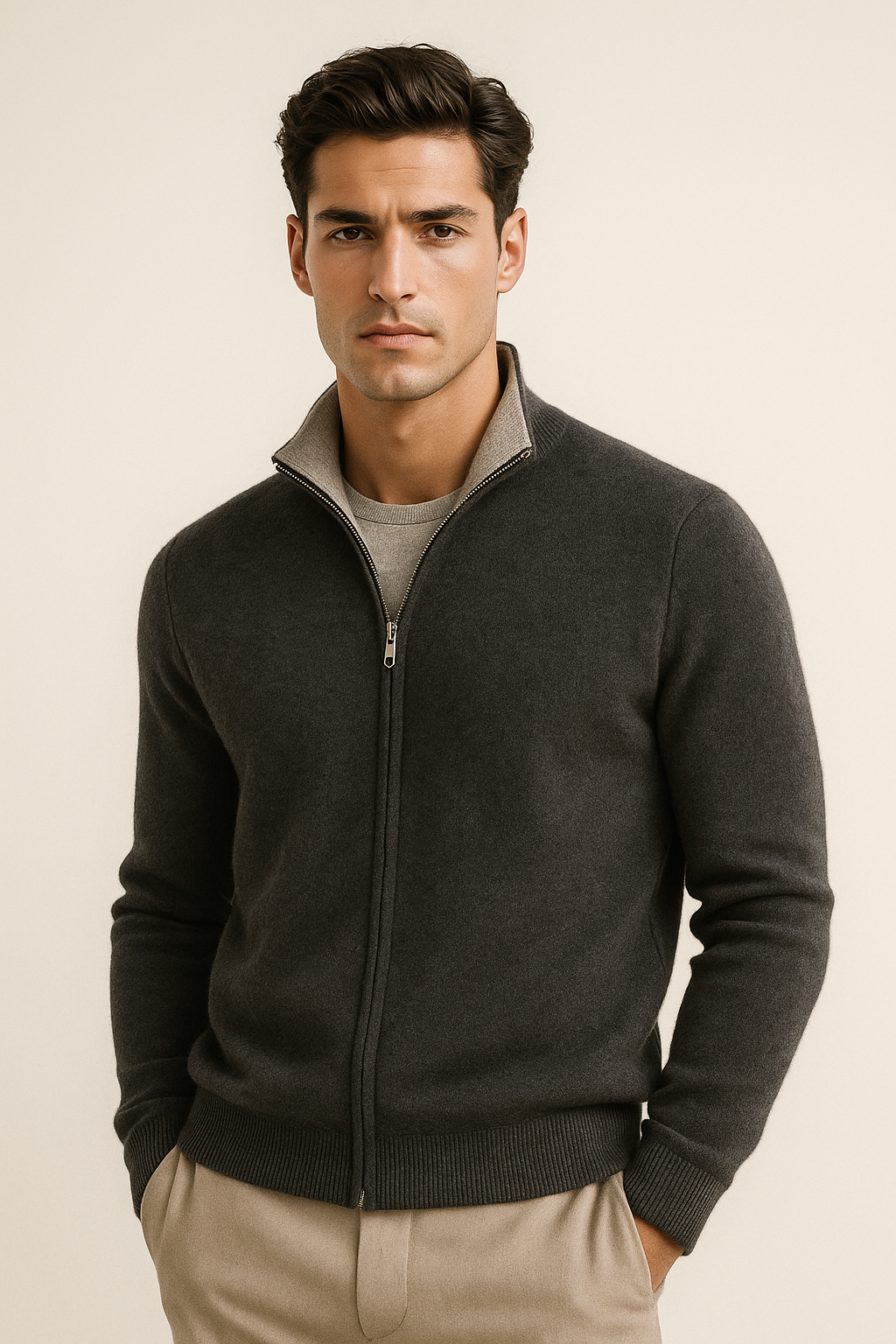 Sivaro Reversible Cashmere Zip Knit Grey & Dark Grey