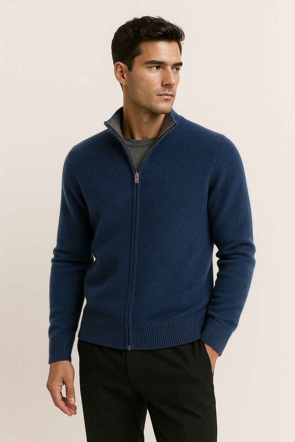 Sivaro Reversible Cashmere Zip Knit Navy & Grey