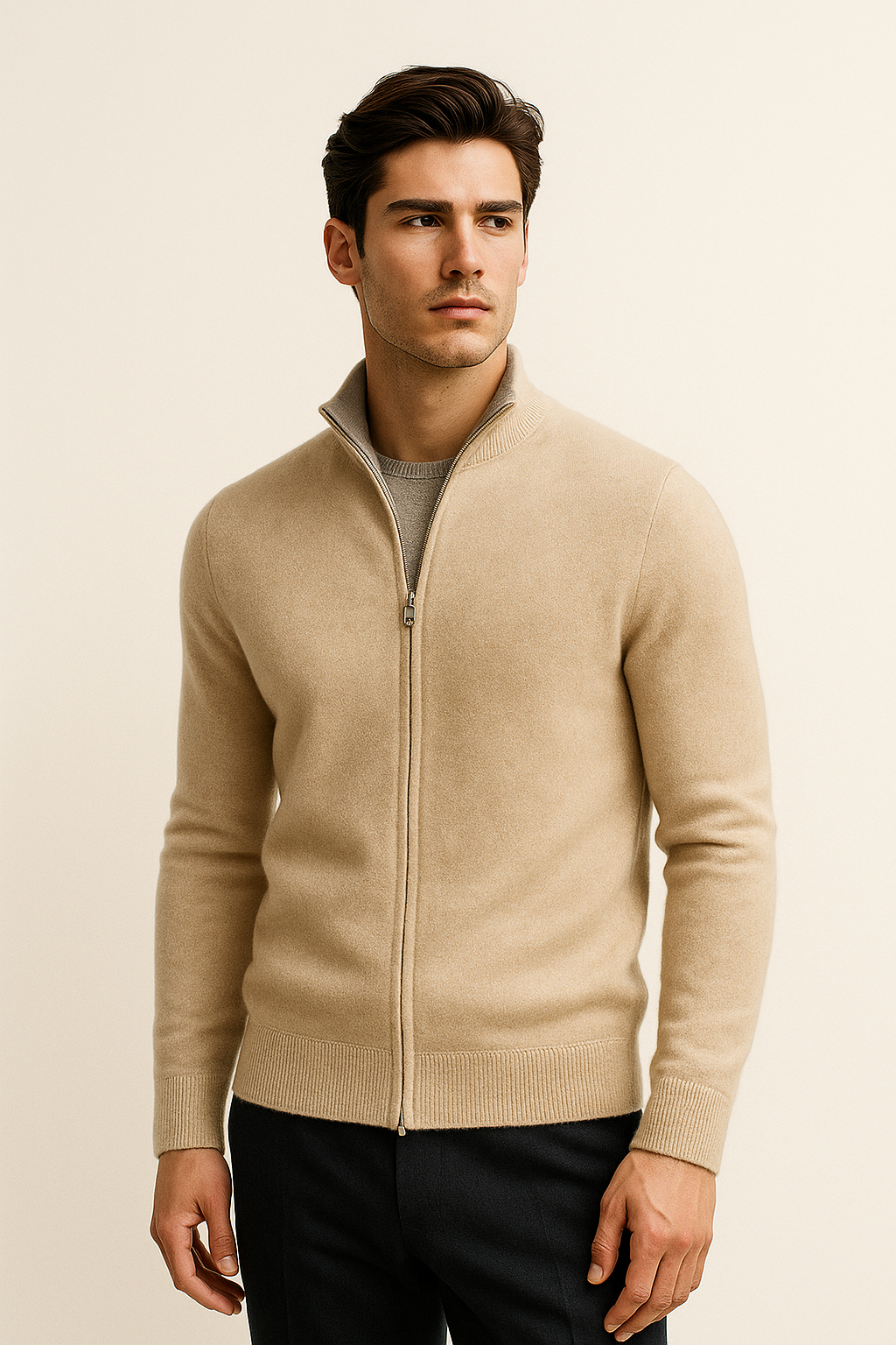 Sivaro Reversible Cashmere Zip Knit Beige & Grey