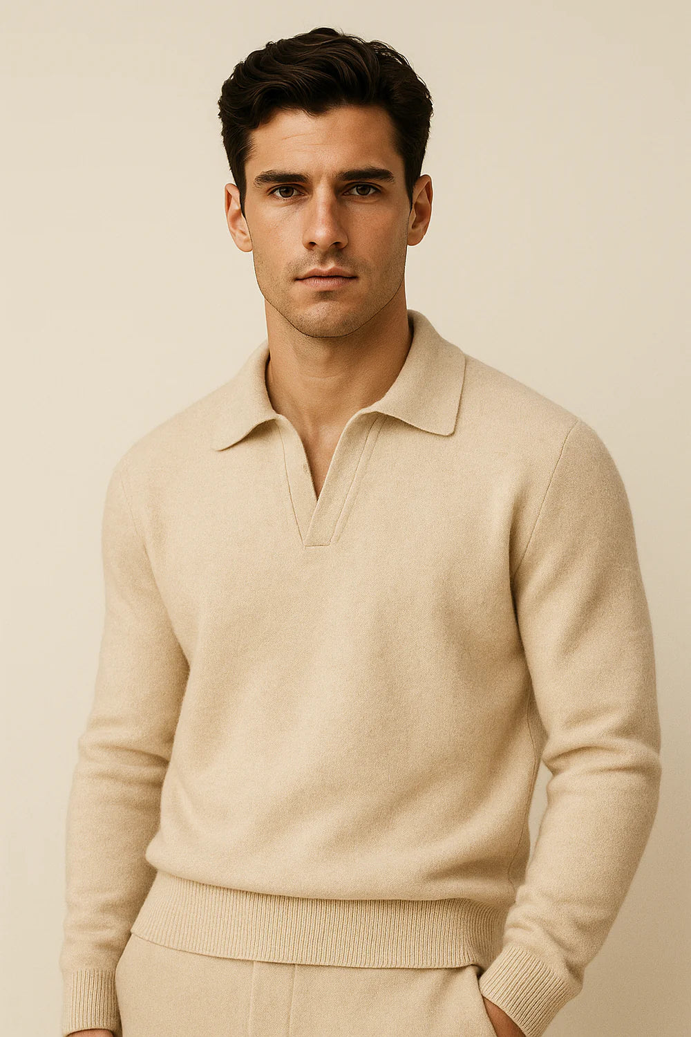 Malero Cashmere Polo Knit Oatmeal