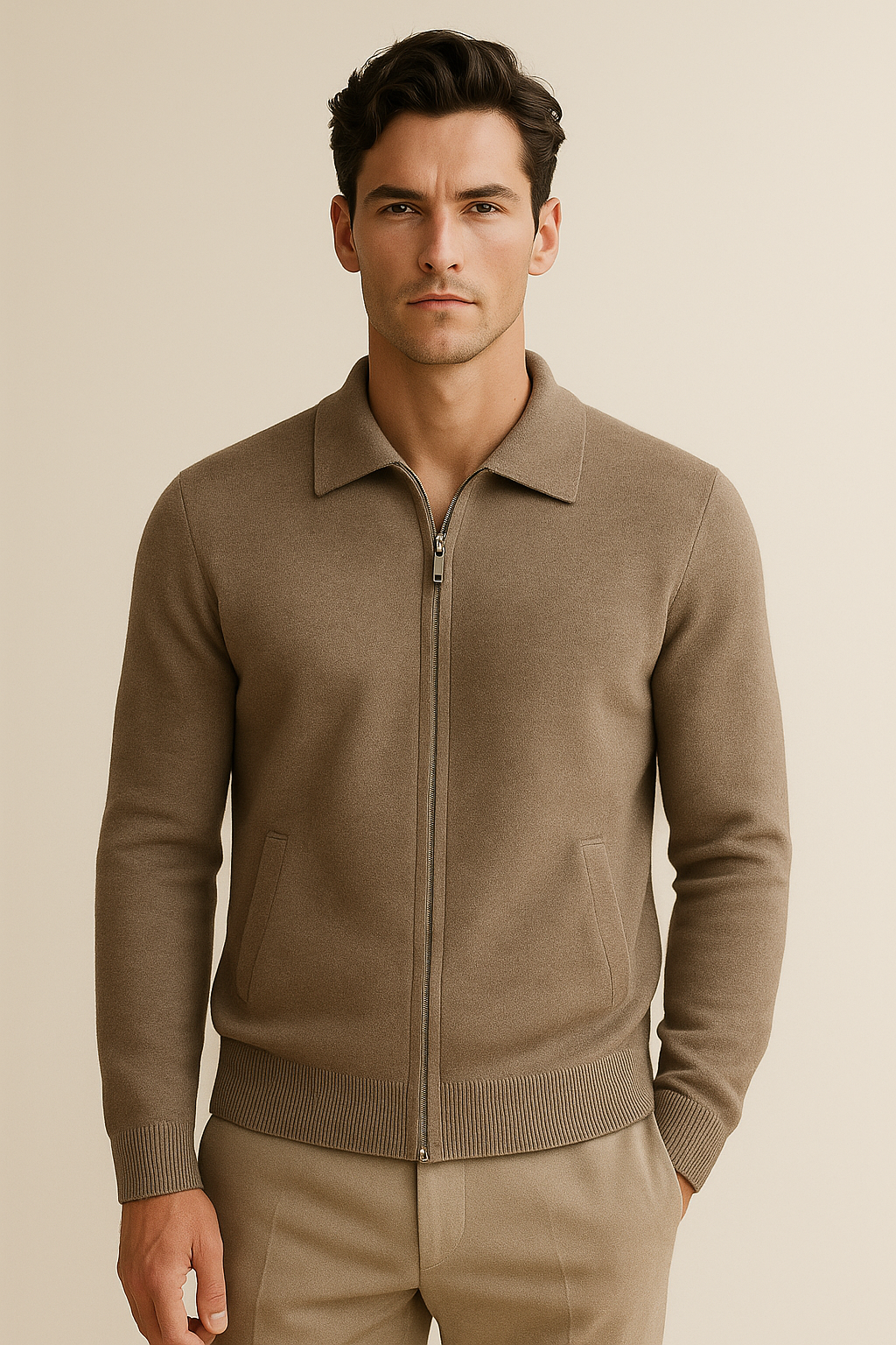 Teravo Merino Zip Sweater Taupe